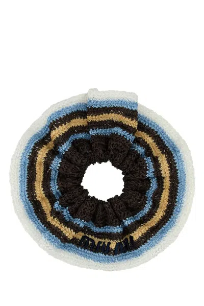 Miu Miu Embroidered Rafia Scrunchie In Blue
