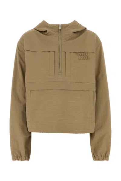 Miu Miu Embroidered Ripstop Fabric Jacket In Brown