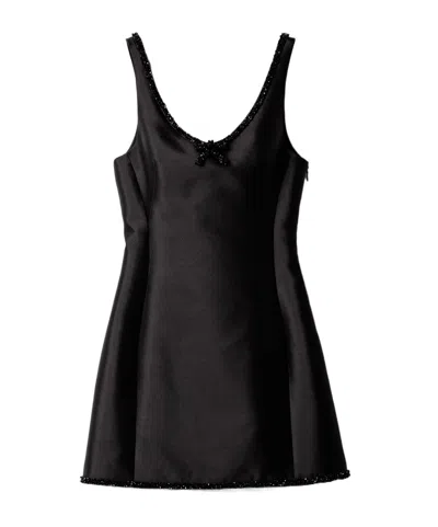 Miu Miu Embroidered Silk And Wool Mini-dress In Black
