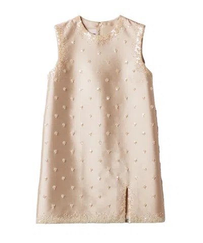 Miu Miu Embroidered Silk And Wool Mini-dress In Neutral