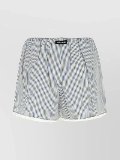 Miu Miu Embroidered Silk Shorts With Stripes