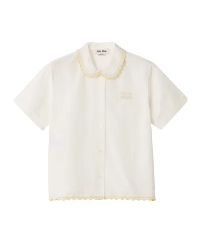 Miu Miu Embroidered Slub Poplin Shirt In Neutral