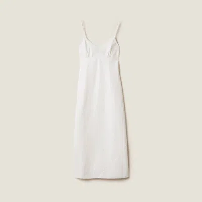 Miu Miu Embroidered Slubbed Canvas Maxi-dress In White