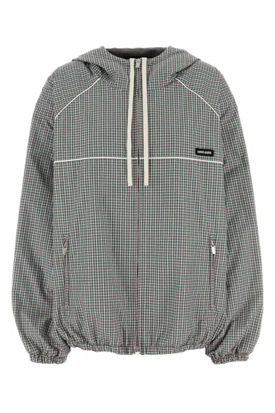 Miu Miu Embroidered Tech Fabric Jacket In Gray