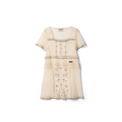 Miu Miu Embroidered Tulle Mini-dress In Neutral