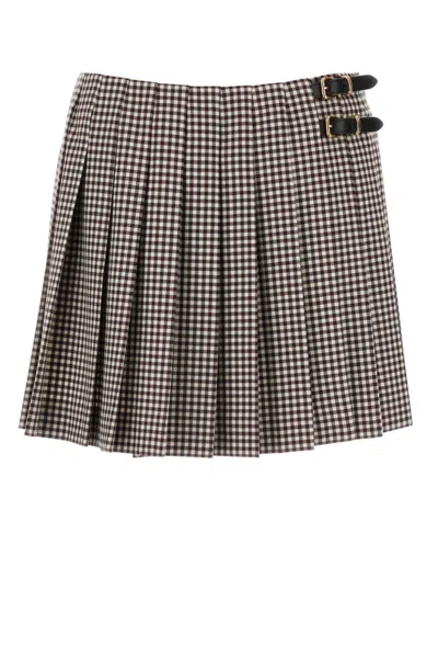 MIU MIU EMBROIDERED VICHY MINI SKIRT
