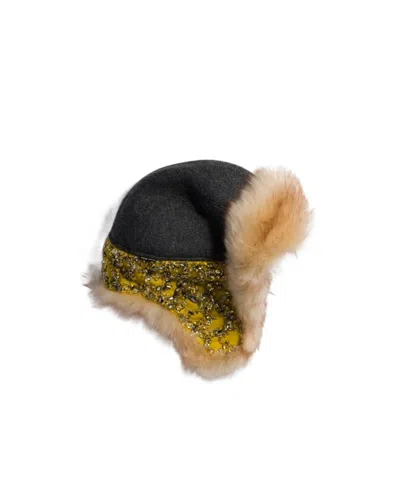 Miu Miu Embroidered Wool And Shearling Hat In Multi