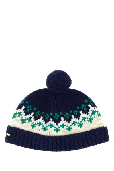Miu Miu Embroidered Wool Beanie Hat In Blue