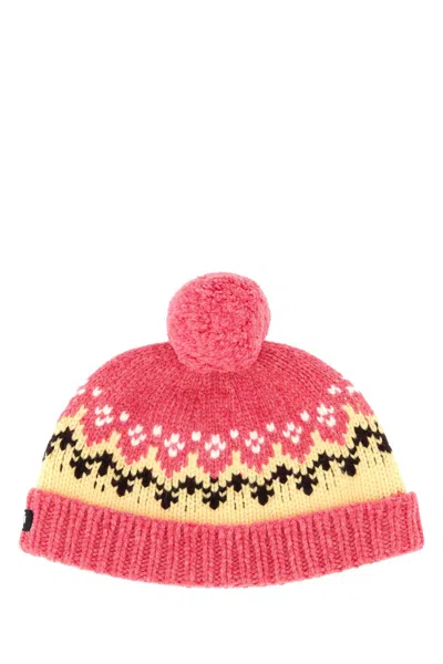 Miu Miu Embroidered Wool Beanie Hat In Pink