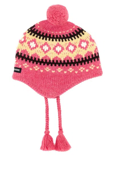 Miu Miu Embroidered Wool Beanie Hat In Printed