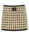 Miu Miu Embroidered Wool Blend Mini Skirt In Avorionero