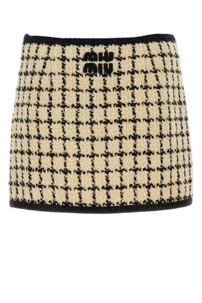 Miu Miu Embroidered Wool Blend Mini Skirt In Avorionero