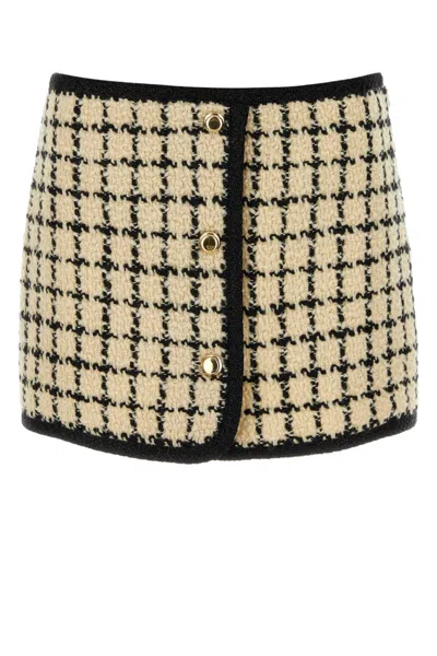 MIU MIU EMBROIDERED WOOL BLEND MINI SKIRT