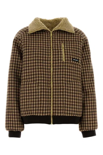 Miu Miu Embroidered Wool Jacket In Brown