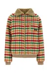 Miu Miu Wool Jacket Plaid Pattern Shearling Collar In Multi
