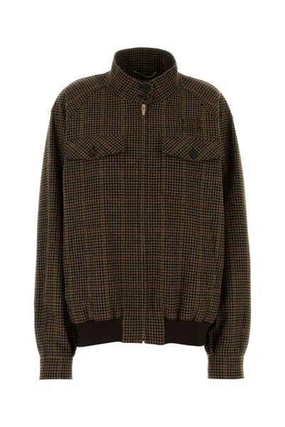 Miu Miu Wool Jacket Check Pattern High Collar In Brown