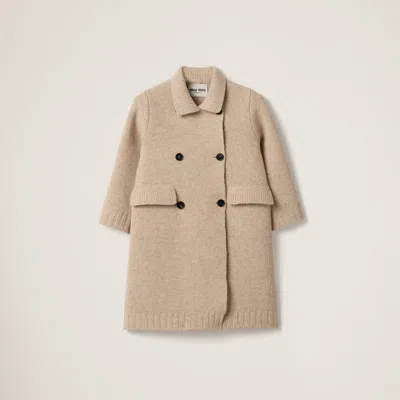 Miu Miu Embroidered Wool Jacket In Sand Beige