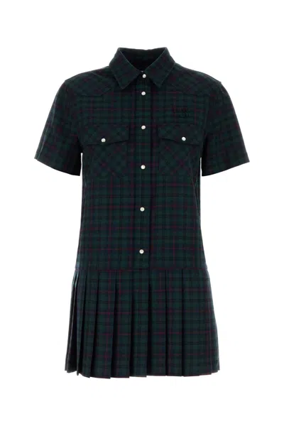 Miu Miu Embroidered Wool Mini Dress In Black