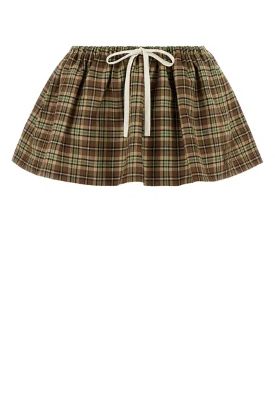 Miu Miu Embroidered Wool Mini Skirt In Multi