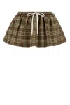 Miu Miu Embroidered Wool Mini Skirt Drawstring Detail In Green