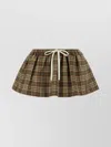 Miu Miu Embroidered Wool Mini Skirt Drawstring Detail In Green
