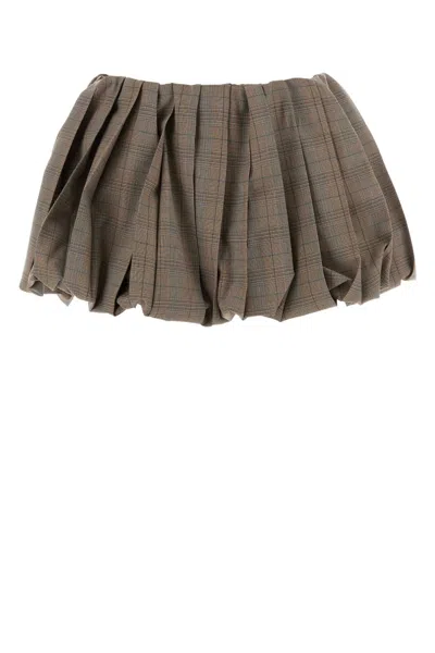 Miu Miu Embroidered Wool Mini Skirt For Women In Checked