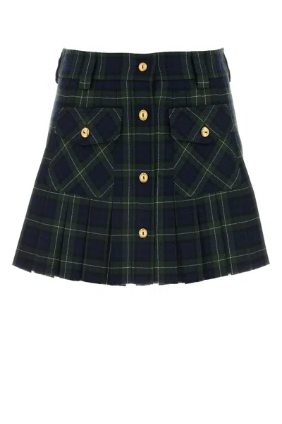 MIU MIU EMBROIDERED WOOL MINI SKIRT