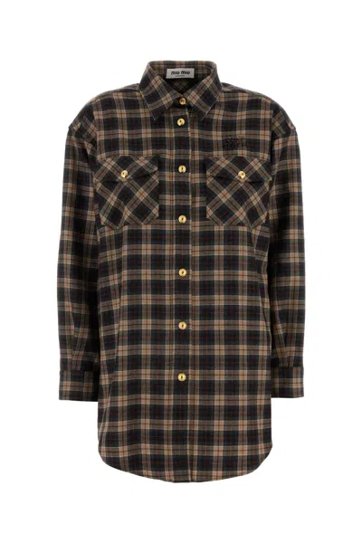 Miu Miu Embroidered Wool Oversize Shirt In Brown
