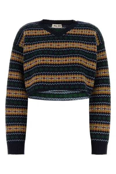 Miu Miu Embroidered Wool Sweater In Multi