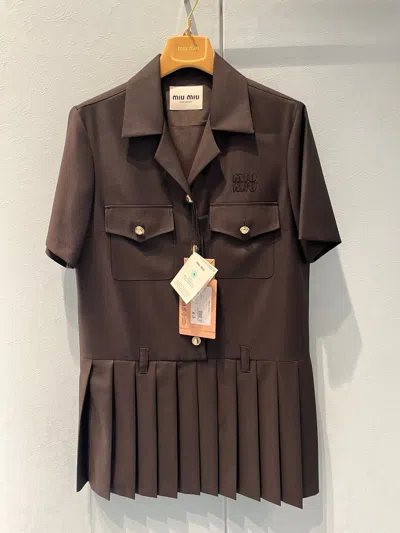 Miu Miu Embroidery Logo Short Dress In Black