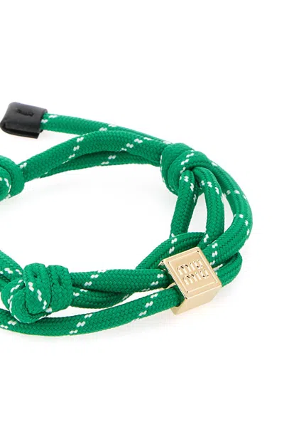 Miu Miu Emerald Green Fabric Bracelet In Smeraldo