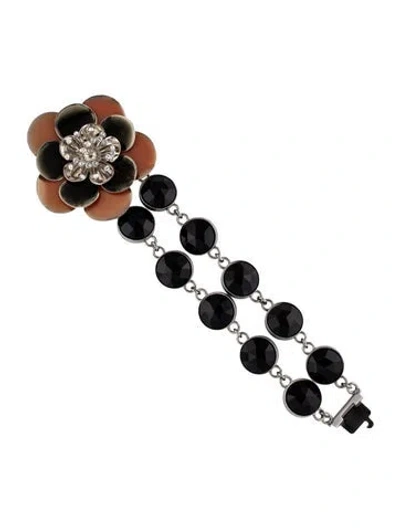 Pre-owned Miu Miu Enamel & Crystal Flower Link Bracelet, 6.75" In Multi