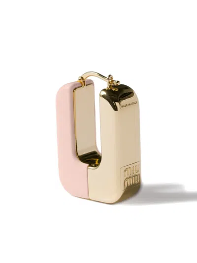 Miu Miu Enamel-detail Logo-lettering Earrings In Pink