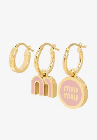 Miu Miu Enamel Drop Earrings - Set Of 3 In Pink