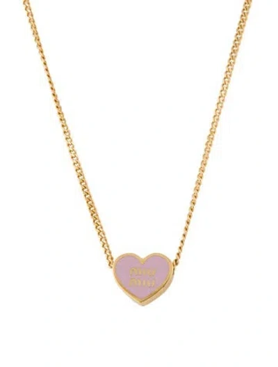 Pre-owned Miu Miu Enamel Heart Pendant Necklace, 21" In Multi
