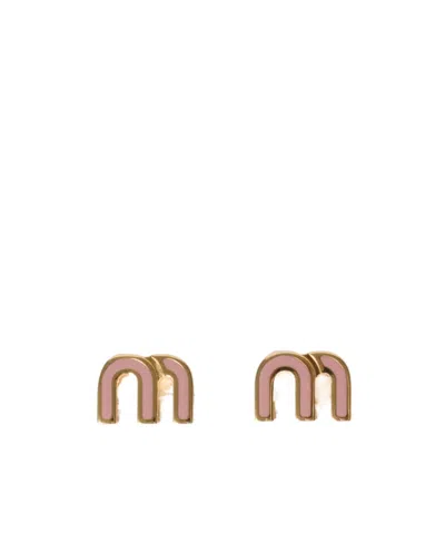Miu Miu Enamel Metal Earrings In Pink