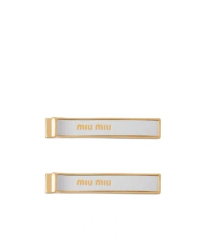 Miu Miu Enamel Metal Hair Clip In White