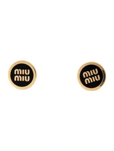 Pre-owned Miu Miu Enamel Stud Earrings In Black