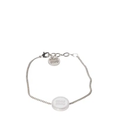 Miu Miu Enameled Metal Bracelet In Silver