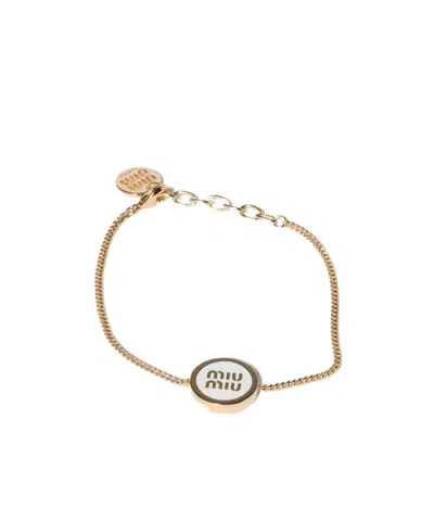 Miu Miu Enameled Metal Bracelet In Yellow