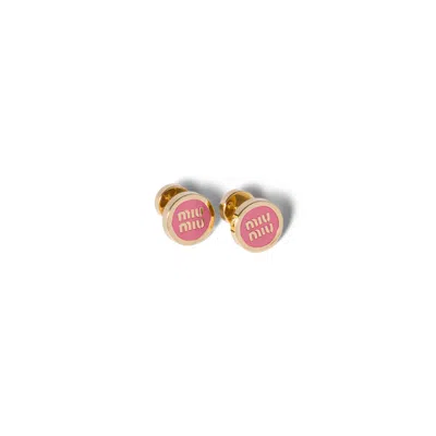 Miu Miu Enameled Metal Earrings In Begonia Pink