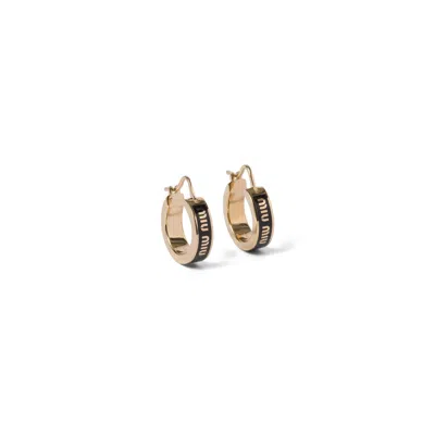 Miu Miu Black Logo Huggie Earrings In Multi