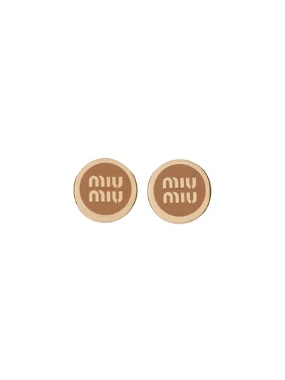 Miu Miu Enameled Metal Earrings In Brown