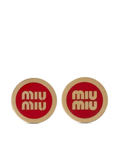 Miu Miu Enamelled Logo Earrings In Red