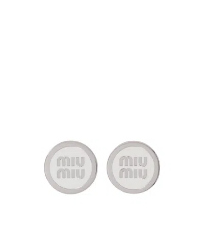 Miu Miu Enameled Metal Earrings In White