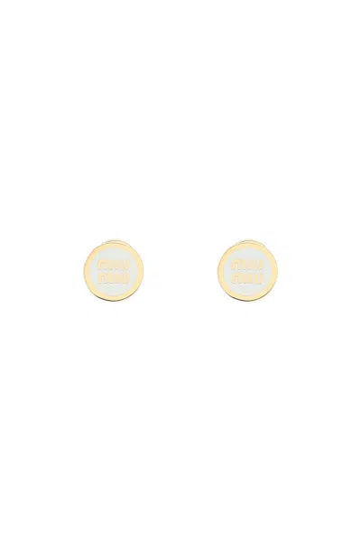 Miu Miu Logo-embossed Stud Earrings In White