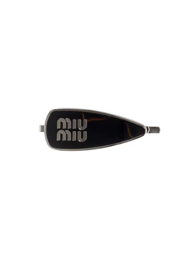 Miu Miu Enameled Metal Hair Clip In Black