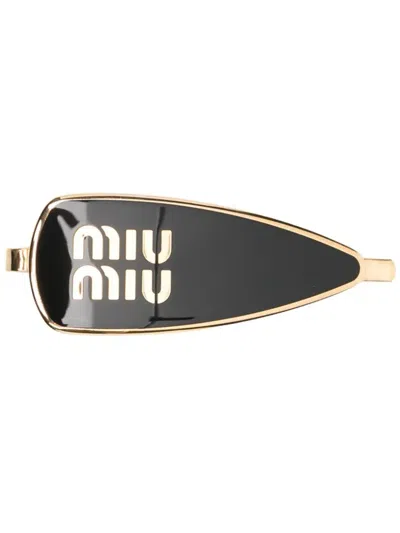 Miu Miu Enameled Metal Hair Clip In Black