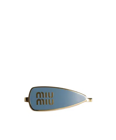 Miu Miu Enameled Metal Hair Clip In Blue
