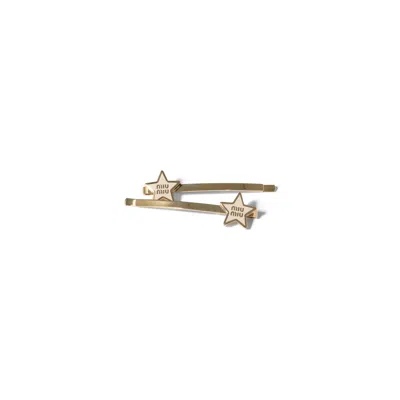 Miu Miu Enameled Metal Hair Clip In Gold